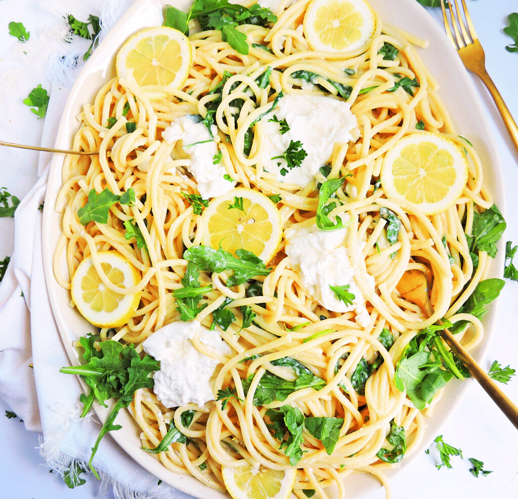 Lemon Garlic Bucatini Pasta with Arugula Burrata3 1024x985 1