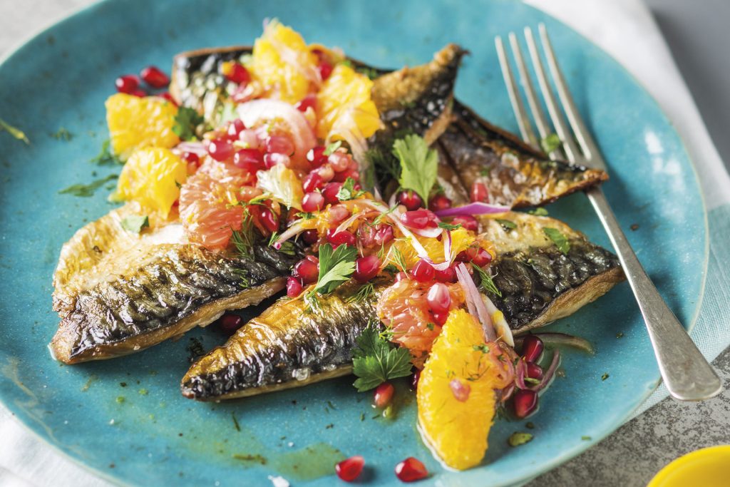 Mackerel with citrus and pomegranate salsa recipe